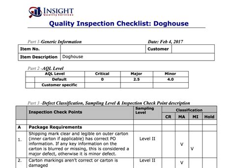 quality docs that are used for inspection
